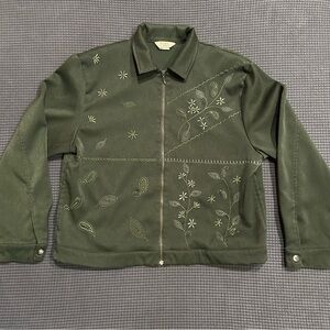 Teddi Petite Olive Green Embroidered Zip Jacket Floral Paisley Design